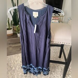 NWT $168 Anthroplogie Maeve Festivity Swing Fringe Hem Mini Dress Blue, 8